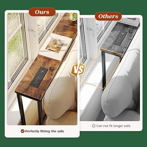 Behind Couch Table with Charging Stations | Power Outlet with USB-C Ports, Extra Storage Behind Sofa,Sofa Table Console Table for Entryway Living room, Rustic Brown thumbnail 5