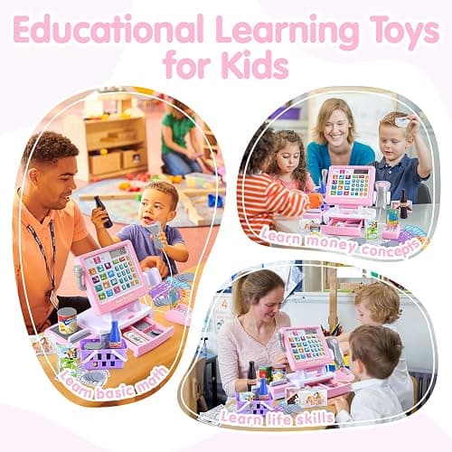 PLAY Kids Cash Register Toy - Pretend Play Calculator Register Toys with Microphone/Conveyors/Play Money/Scanner/Credit Card/Cans/Drink, 3+ Toddler Develops Early Math Skills Learning Toys thumbnail 6