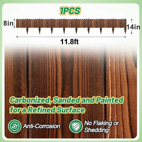 Rustic Pine Wood Landscape Edging - 11.8ft L x 8in H Garden Fence Border, Easy to Install Sturdy Wooden Planter Fencing for Yard Flower Bed Lawns Pathway Tree thumbnail 2