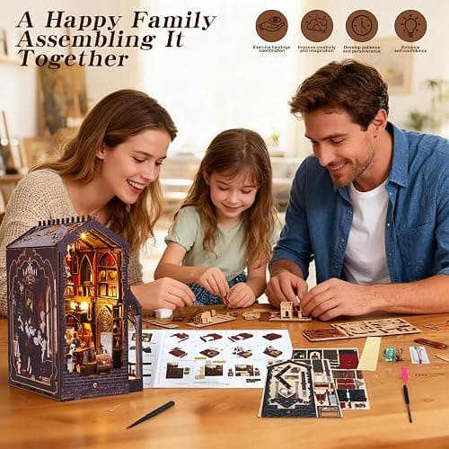 Booknooks kit for Adults - Art Studio Book Nook Kit | Miniature Artist Atelier 3D Puzzle | Vintage Oil Painting Bookshelf Decor with LED | Unique Creative Gifts for Art Lovers (Gray) thumbnail 6