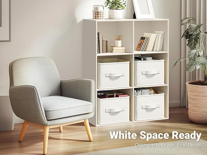 LayerSpace 3 Pack Fabric Storage Bins for Shelves | 14¾" L*10¼" W*8¼" H Closet Storage Bins | Collapsible Closet Organizers for Clothes | Linen Clothes Bins | White & Ivory thumbnail 2
