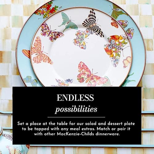 MACKENZIE-CHILDS Enamel Salad and Dessert Plate, Small Plate for a Dessert or Appetizer Dish, 8 Inches, Butterfly Garden - Butterfly Garden - 1 Plate thumbnail 3