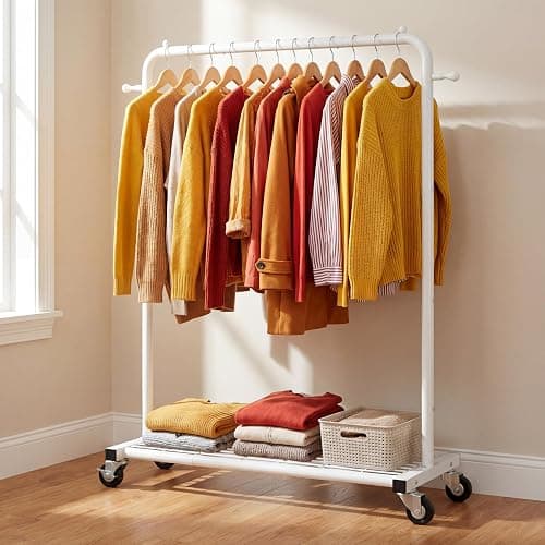 Sywhitta Metal Clothing Rack on Wheels with Mesh Shelf, for Clothes,White | Rolling Garment Rack for Hanging Clothes, Coats, Skirts, 39.76" L x 16" W x 63.78" H,Space-Saving Mobile Organizer for Closet thumbnail 5