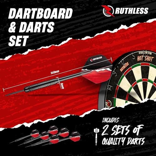 Ruthless Home Darts Centre With or Without LED Light Options | Home Dart Board Centre Including Cabinet, Dartboard and 2 Sets of Darts (USB) thumbnail 6