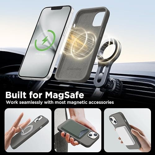 GolbinBox Magnetic for iPhone 13 Case & iPhone 14 Case, Compatible with MagSafe, [Soft Anti-Scratch Microfiber Lining], Slim Liquid Silicone Shockproof Protective Phone Case 6.1 inch, Cold Gray thumbnail 4