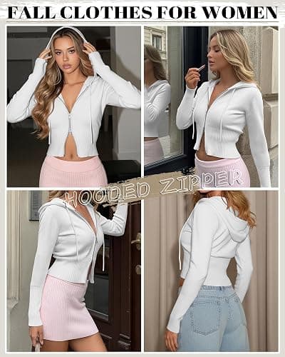 Oakgarden Women's Cropped Zip up Hoodies Long Sleeve Fitted Sweater Pullover Ribbed Knit Casual Trendy Fall Y2k Cardigans thumbnail 2
