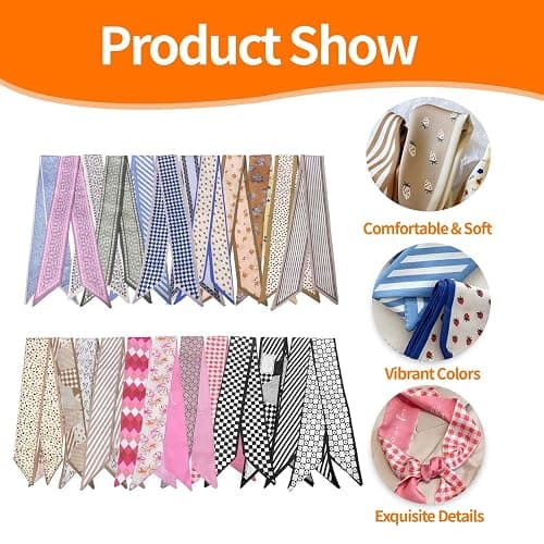24PCS Fashion Scarves for Women Multifunctional Neck Scarves Purse Scarf Headbands for Bags Hair Accessories thumbnail 7