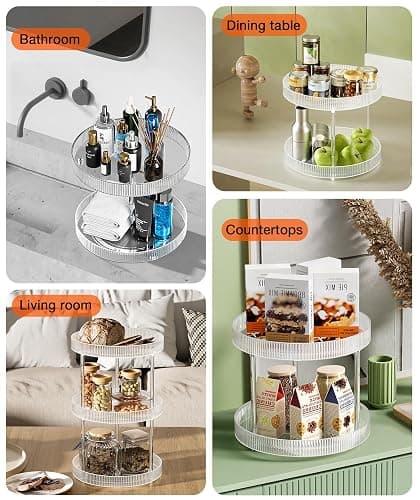 3 Tier Lazy Susan Bathroom Countertop Organizer, 360° Clear Rotating Makeup Cosmetic Perfume Storage Tray, Spinning Vanity Organizer Shelf for Bathroom Cabinet, Dresser, Kitchen(Large) thumbnail 7