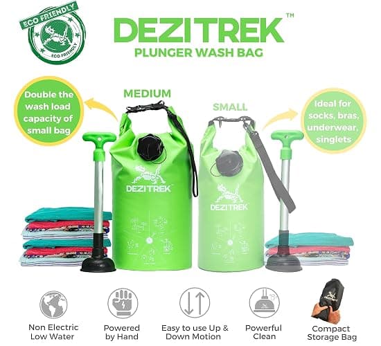 Dezitrek One Hand Wash Bag and Plunger Set - Off Grid Washing Machine Non Electric for Camping Travel | Eco Friendly Portable Manual Clothes thumbnail 8