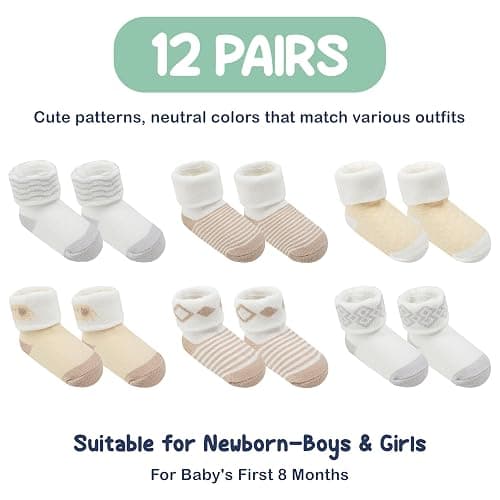 Mother's Choice Organic Cotton Baby Socks, 12 Pairs, Unisex 0-6 Months - Soft, Hypoallergenic Newborn & Infant Socks - Baby Girl & Boy Gifts, (12Pcs, Brown) thumbnail 9