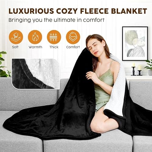 HYLEORY Heated Electric Blanket Throw 50"x60" Soft Fleece & Flannel with 5 Heating Levels & 3 Hours Timer Auto Shutt Off, ETL Certified, Washable，Heated Blanket for Body-Black thumbnail 4