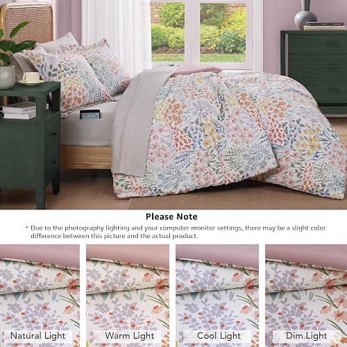 CASAAGUSTO Full Comforter Set, 7 PCS Pinkish Floral Comforter Set with Flowers Leaves Pattern, Soft Seersucker Design All Season Full Size Bedding Set(80"X90") thumbnail 8