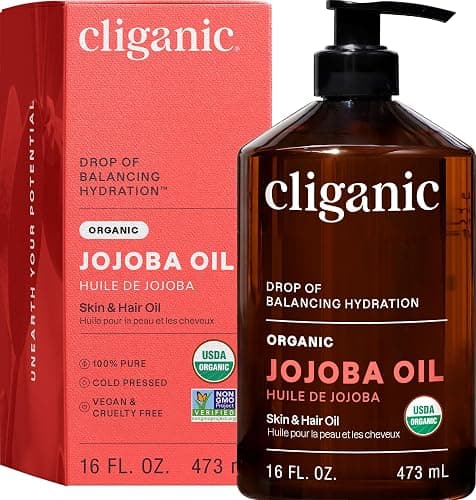 Cliganic Organic Jojoba Oil, 100% Cold Pressed for Face, Hair & Skin 16oz | Natural Moisturizing Carrier for Nails, Softening, Hexane & Fragrance Free, Non-GMO, Pure, Unrefined, Fast Absorbing, Bulk - Image 1