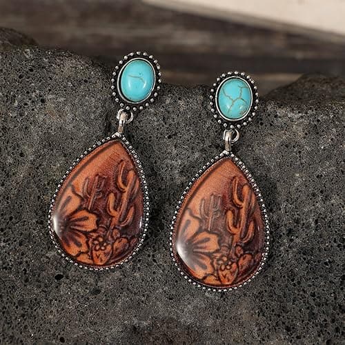 Western Earrings Outfit for Women Oval Silver Earrings Dangle Turquoise Western Jewelry Country Concert Outfits for Women Dress thumbnail 5