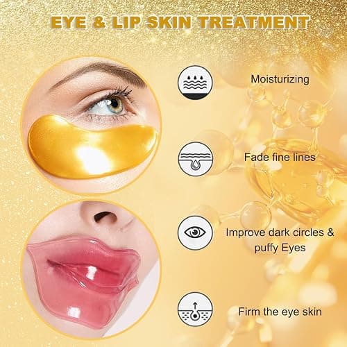 32 Pairs Eye Masks & Lip Mask Set, Moisturizing, 24K Crystal Gel Collagen | Eye Patches Smooth Fine Lines,for Puffy Eyes Dark Circles,Moisturizes Lip Mask,Remove Dead Skin From Lips,Anti-Aging Skincare thumbnail 5