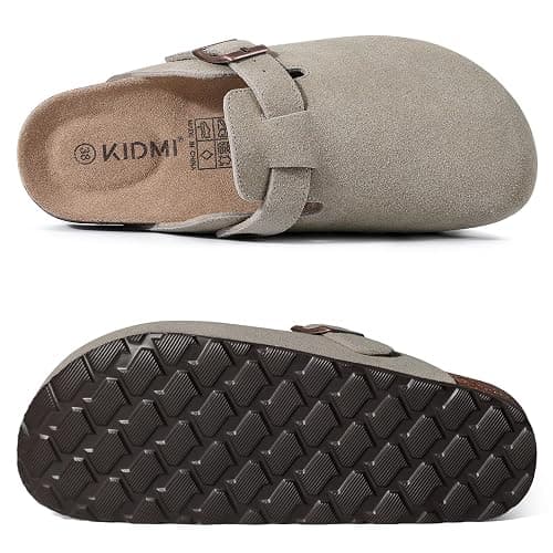 KIDMI Genuine Suede Clogs for Women Cork Footbed Sandals Leather Mules Potato Shoes with Arch Support thumbnail 3