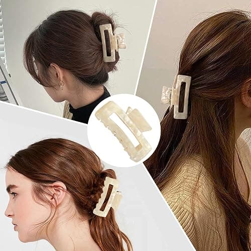 Rectangle Hair Claw Clips for Women - Non-slip Thick Hair Clips Accessories (White) thumbnail 5