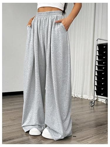 SweatyRocks Women's Barrel Pants Wide Leg High Waist Baggy Sweatpants Elastic Oversized Athletic Joggers Trousers thumbnail 5
