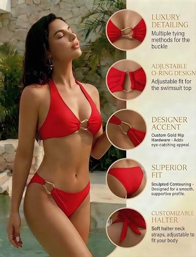 Luckydora Women's High Cut Thong Bikini Scoop Neck Metal Buckle Two Piece Set Summer Beach Pool Party Y2K Swimwear thumbnail 4