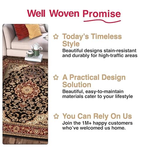 Well Woven Barclay Collection Medallion 5x7 Black Area Rug - for Living Room, Bedroom, and Dining Room thumbnail 8