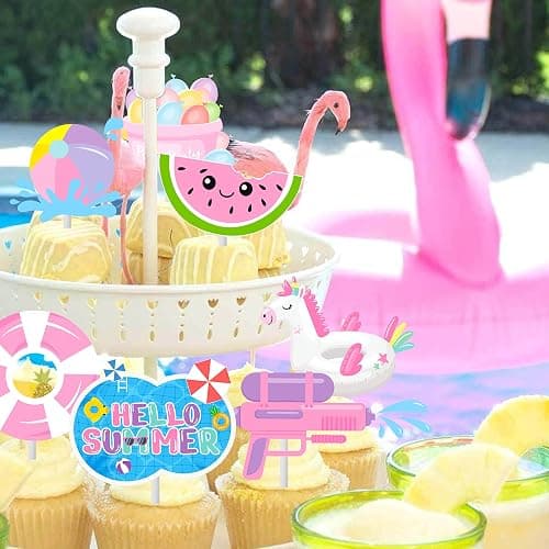 36pc Summer Cupcake Toppers - Pool Party Decorations - Water Themed Birthday Cake Picks for Swimming Baby Shower thumbnail 8