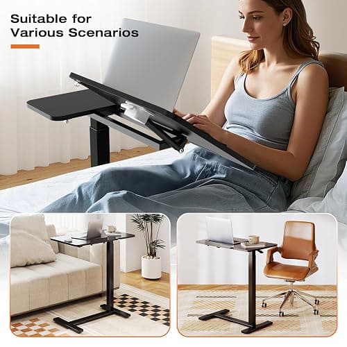 Sweetcrispy Small Standing Desk Rolling Table Adjustable Height, Laptop Mobile Stand with Wheels, Portable Computer Workstation with Tiltable Desktop for Teacher Classroom Home Office, Black thumbnail 9
