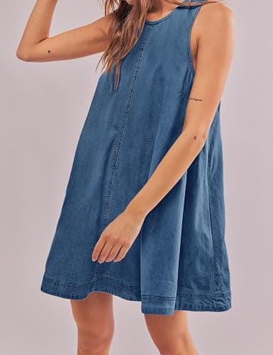 TBETNE Women’s Denim Dress Summer Casual Sleeveless Jean Mini Dresses with Pockets thumbnail 3