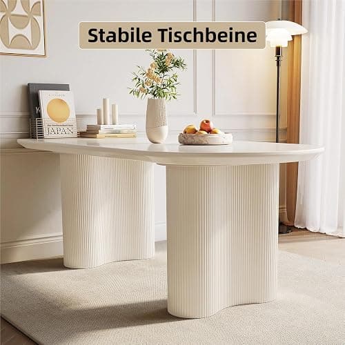 Miuuod 62,99" Esstisch, Moderner Küchentisch für 6 Personen, Indoor Esstisch für Küche, Bar, Wohnzimmer, Kleiner Raum, Cremeweiß, Nur Tisch - 160cm Nur Tisch - Weiß thumbnail 3