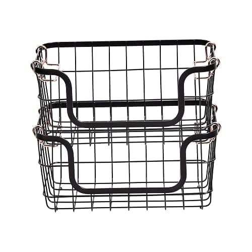 Amazon Basics Stackable Metal Wire Rectangular Storage Basket Set For Kitchen or Bathroom, 2 Count, Black thumbnail 4