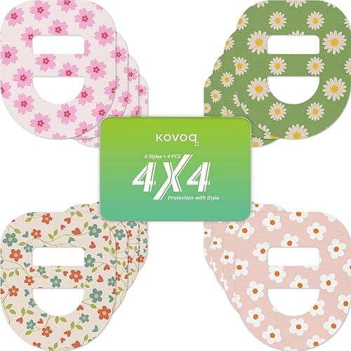 Kovoq Omnipod 5 Overpatches, 16 Pack Waterproof Sweatproof Pod Pals Omnipod 5 Adhesive Overlay, Pre-Cut Adhesive Patch with Strap for Sensitive Skin, Breathable Reusable Tin (Flower) - Image 1