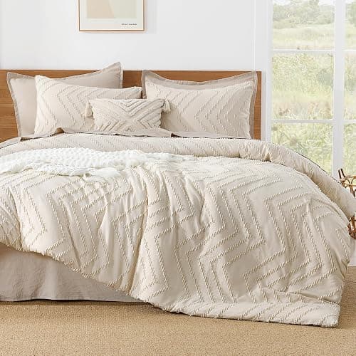 Litanika Full Size Comforter Sets Beige, Lightweight Fluffy Bedding Comforter Sets for Bed, 3 Pieces Cream Bed Set Gift Choice (79x90Inches, 1 Comforter and 2 Pillow Shams) thumbnail 2