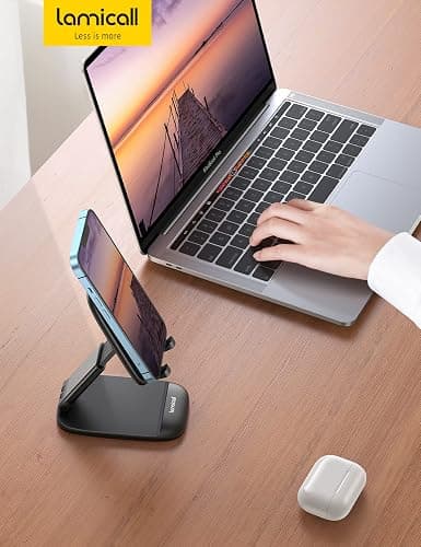 Lamicall Cell Phone Stand for Desk - [Height Adjustable] Foldable Mobile Phone Holder, Portable Stand for iPhone 17 16 15 14 13 12 11 Pro Max Plus Air, Galaxy S25 S24, Telephone, Office Accessories thumbnail 7