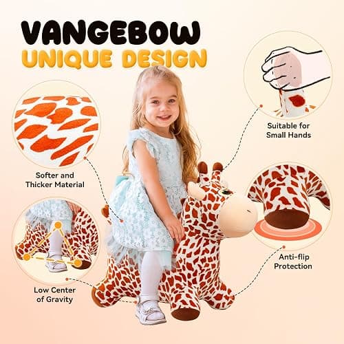 VangeBow Inflatable Plush Bouncy Horse Animal Hopper for Toddlers (Giraffe) | Soft, Durable Plush Cover, Gift for 1-5 Year Old Boys & Girls, CPC Tested, Pump Included, Indoor Outdoor Play, Easy to Clean thumbnail 4