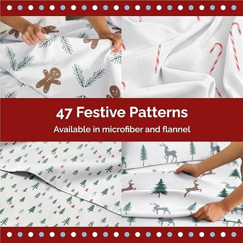 Full Christmas Christmas Tree Sheet Set - Holiday Xmas Pattern Bedding Set - Deep Pockets - Snug Fit - 4 Piece - Wrinkle Free - Cooling Comfy Festive Winter Holiday Sheets for Women, Men, Kids & Teens thumbnail 7