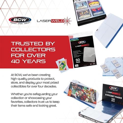 BCW LaserWeld 9-Pocket Page - Side Load 100ct | Holds Nine 2½" x 3½" Trading Cards | Acid-Free Card Storage | Laser-Welded Seams for Durability | Compatible with 3-Ring Binders thumbnail 8