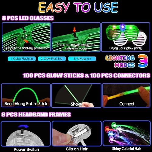 FODYNE 170 PCS Glow in the Dark Party Supplies Adult kids party favors, LED Glasses, Glow Hair Clips, Glow Glasses Molds, glow sticks bulk party pack, Glow bracelets, Glow Spinner bracelet thumbnail 3