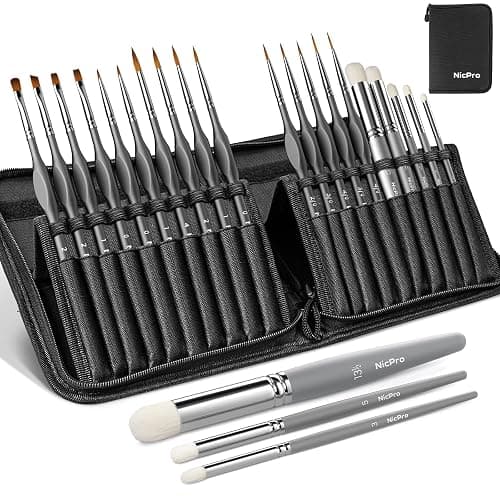 Nicpro Miniature Paint Brushes Dry Brush - 20PCS Model Paint Brush Set with Nylon Case for Acrylic, Oil, Watercolor, Detail Paint Brush Drybrush for Model, Miniature Painting, Paint by Numbers, Craft - Image 1
