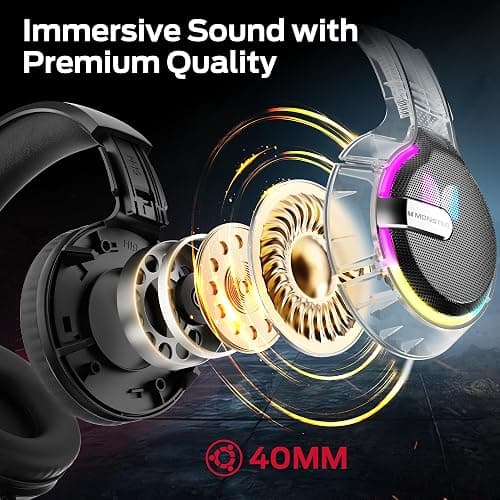 Monster Mission 320 Gaming Headset for PS5, PS4PC, Xbox One, Xbox Series X/S, Switch,Noise Cancelling Over Ear Headphones with Mic, LED Light, 7.1 Surround Sound thumbnail 5