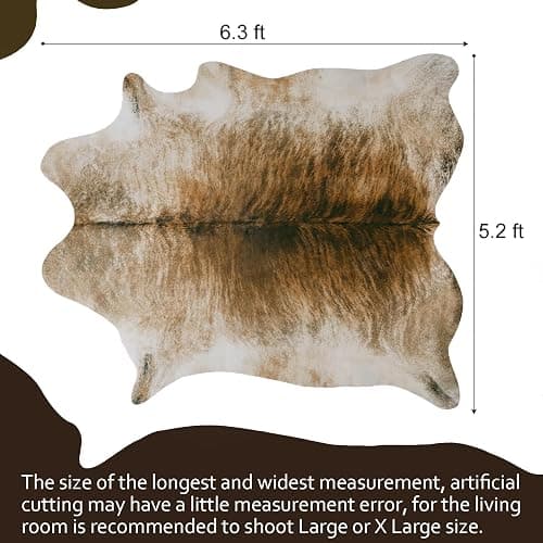 AROGAN Western Decor Faux Fur Cowhide Rug, 6.2 x 5.2 Feet Premium Animal Skin Cow Hide Rug, Durable Cow Print Rugs for Wall Decor, Western Floor Carpet for Bedroom Living Room, Brownish thumbnail 2