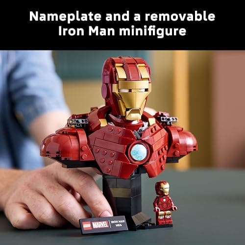 LEGO Marvel Iron Man MK4 Bust - Display Model Building Set for Adults incl. a Tony Stark Minifigure, plus Shoulder Cannons and a Rotating Head - Collectible Avengers Gift for Fans - 76327 | Tony Stark Minifigure, Shoulder Cannons, Rotating Head, Collectible Avengers Gift, 76327 thumbnail 8
