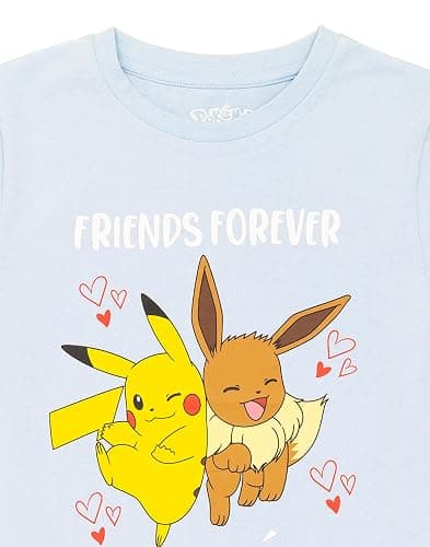 Pokemon T-Shirt Girls Kids Pikachu Eevee Friends Pink Or Blue Character Top - 5-6 Years - Blue thumbnail 4
