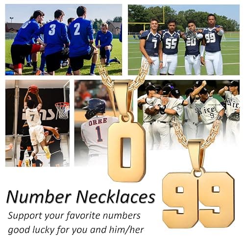 Number Necklaces Personalized Necklaces 18K Gold Plated Initial Number Pendant Stainless Steel Chain Sports Necklaces for Men Women thumbnail 4