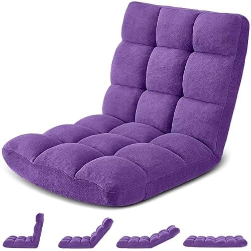 Avocahom Folding Floor Gaming Chair, Adjustable 14-Position Backrest, 6-Inch Thick Flannel and Skin-Friendly Cotton Sponge, Breathable, Ideal for Gaming, Meditating, Sleeping, Purple - Image 1