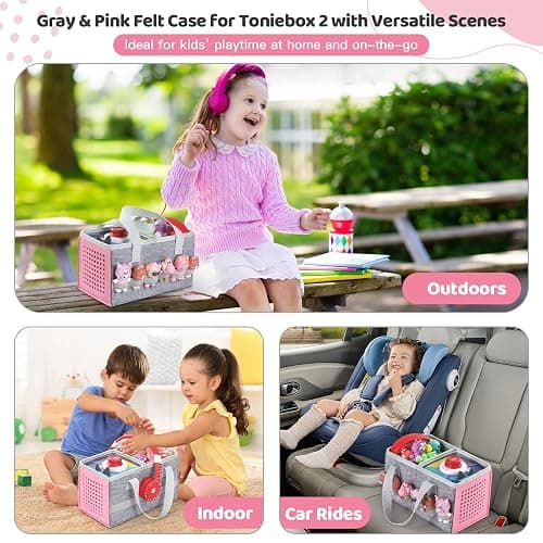 Carrying Case for Toniebox Starter Set and Tonies Figurines, Travel Felt Cloth Musical Toy Folding Bag for Toniebox 2 & Accessories (Pink) thumbnail 3