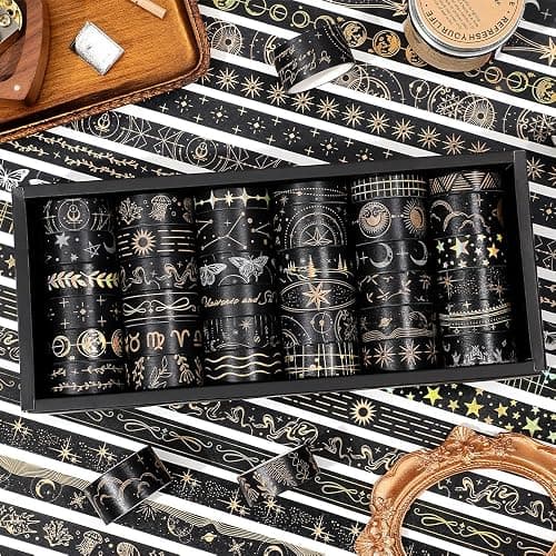 icceemee 36 Rolls Starry Theme Washi Tape Set with Celestial Patterns - Writeable Decorative Tapes for Scrapbooking, Junk Journal Supplies, Bullet Journaling 0.6" x 79" per Roll thumbnail 7
