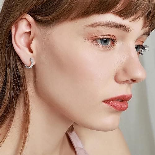 Gacimy Gold Huggie Earrings for Women 14K Real Gold Plated, Small Cubic Zirconia Cartilage Hoop Earrings Cuffs for Women thumbnail 7