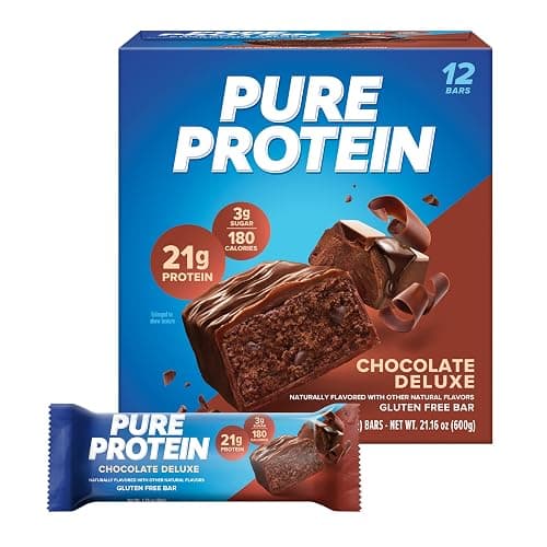 Pure Protein Chocolate Deluxe Protein Bars – 21g Protein, 3g Sugar, 190 Calories (12 count) Low Sugar* High Protein Snack - Gluten Free - Perfect for a Healthy Snack - Image 1