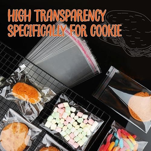 200Pcs Cookie Bags， Self Sealing Cellophane Bags 4x4 Inch, Resealable Treat Bag for Fresh Cookies, Candy, Gifts, and Party Favors thumbnail 3