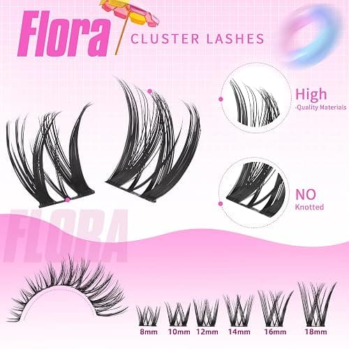 Geeneiya FLORA Lashes Clusters Kit DIY Lash Extension, 8-18MM Wispy Lash Clusters, Ultra-thin Soft Band Eyelash Extension Kit with Waterproof Lash Bond and Seal, Lash Remover, Tweezers for Beginners thumbnail 4