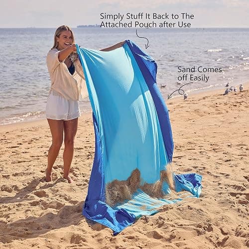 WEKAPO Beach Blanket Sandproof Waterproof, Extra Large Beach Mat, Oversized & Compact Sand Free Mat Quick Drying, Lightweight & Durable with Stakes & Corner Pockets thumbnail 5